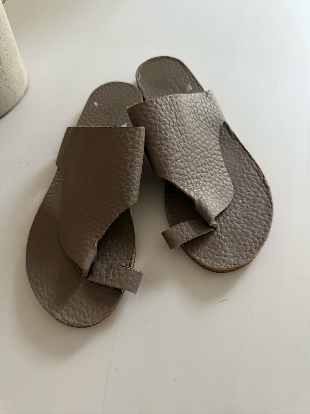Ancient Greek Sandals Taupe Leather Slide Sandals